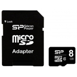 карта памяти Флеш карта microSDHC 8Gb Class4 Silicon Power SP008GBSTH004V10-SP + adapter