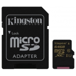 карта памяти Kingston microSDXC 64Gb Class 10 UHS-I, SD-адаптер