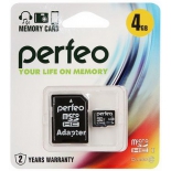 карта памяти Perfeo microSDHC Class 10 4GB (с адаптером)