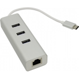 USB-концентратор Hub USB-C --> 3 port USB3.0 A + LAN, белый