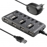 USB-концентратор Ginzzu GR-487UAB, черный