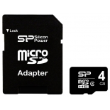 карта памяти Silicon Power microSDHC 4GB Class 4 + SD-адаптер (SP004GBSTH004V10-SP)