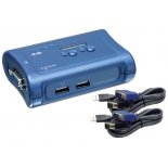 KVM-переключатель TRENDnet TK-207K, на 2 ПК, монитор (D-Sub), клавиатура (USB), мышь (USB) + комплек