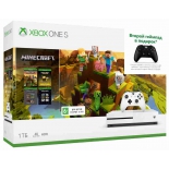 игровая приставка Microsoft Xbox One S, 1 TB с двумя джойстиками (полная коллекция Minecraft)