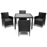 комплект садовой мебели TetChair (стол+4стула) (mod. 210036), пластиковый ротанг, стекло, черный/серый