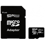 карта памяти Флеш карта MicroSDXC 64Gb class10 Silicon Power Elite UHS-I (SD адаптер)