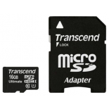 карта памяти Transcend MicroSDHC 16Gb class10 UHS-1 Ultimate Transcend + SD адаптер