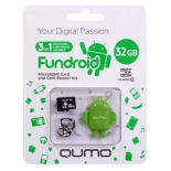 карта памяти Qumo microSDHC class 10 32GB + Fundroid USB Card Reader Green