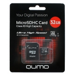 карта памяти Qumo microSDHC class 10 UHS-I U1 32GB + SD adapter