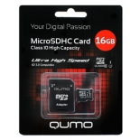 карта памяти Qumo microSDHC class 10 UHS-I U1 16GB + SD adapter