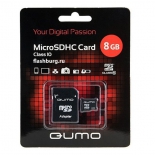 карта памяти Qumo microSDHC class 10 8GB + SD adapter