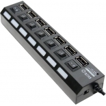 USB-концентратор 5bites HB27-203PBK, блок питания, черный