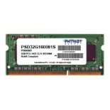 модуль памяти DDR3 2Gb 1600MHz, Patriot PSD32G160081S RTL PC3-12800 SO-DIMM 204-pin