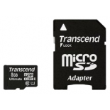карта памяти Transcend microSDHC Memory Card 8Gb Class10 + microSD-->SD Adapter
