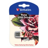 usb-флешка Verbatim 16Gb Mini Tattoo Rose 49885 USB2.0, белая/узор