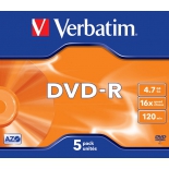 Оптический диск DVD-R Verbatim 4.7 Gb, 16x, Jewel Case (5шт)