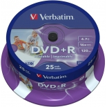 Оптический диск DVD-R Verbatim 4.7 Gb, 16x, Printable, Cake Box (25шт)