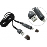 кабель / переходник для телефона KS-is (Lightning, microUSB-USB) KS-285G-B, черно-серый