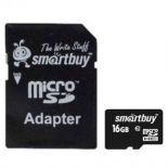 карта памяти SmartBuy microSDHC Class 10 16GB + SD adapter, чёрный