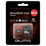 карта памяти Qumo microSDHC 16GB, Class 10, SD-адаптер (QM16GMICSDHC10)
