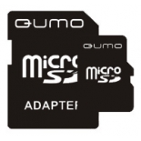 карта памяти Qumo microSDHC class 4 8GB + SD adapter, Черная