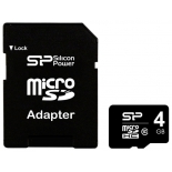 карта памяти Флеш карта MicroSDHC 4Gb class 10 Silicon Power с адаптером
