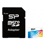 карта памяти Silicon Power Elite COLORED MicroSDHC 32Gb (Class10, U1, R/W 85/15 MB/s), с SD-адаптером
